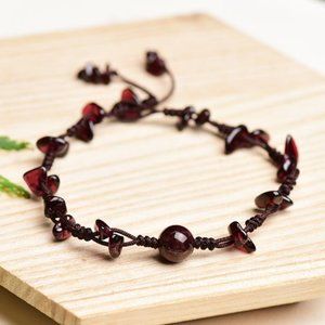 Natural Garnet Bead Chip Handmade Healing Chakra Women Dainty Red Bracelet Gift